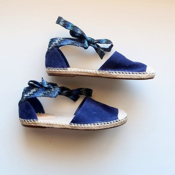 SCHUTZ Blue Suede & Canvas Espadrille Flats with Ties Size 8.5 - Picture 8 of 16